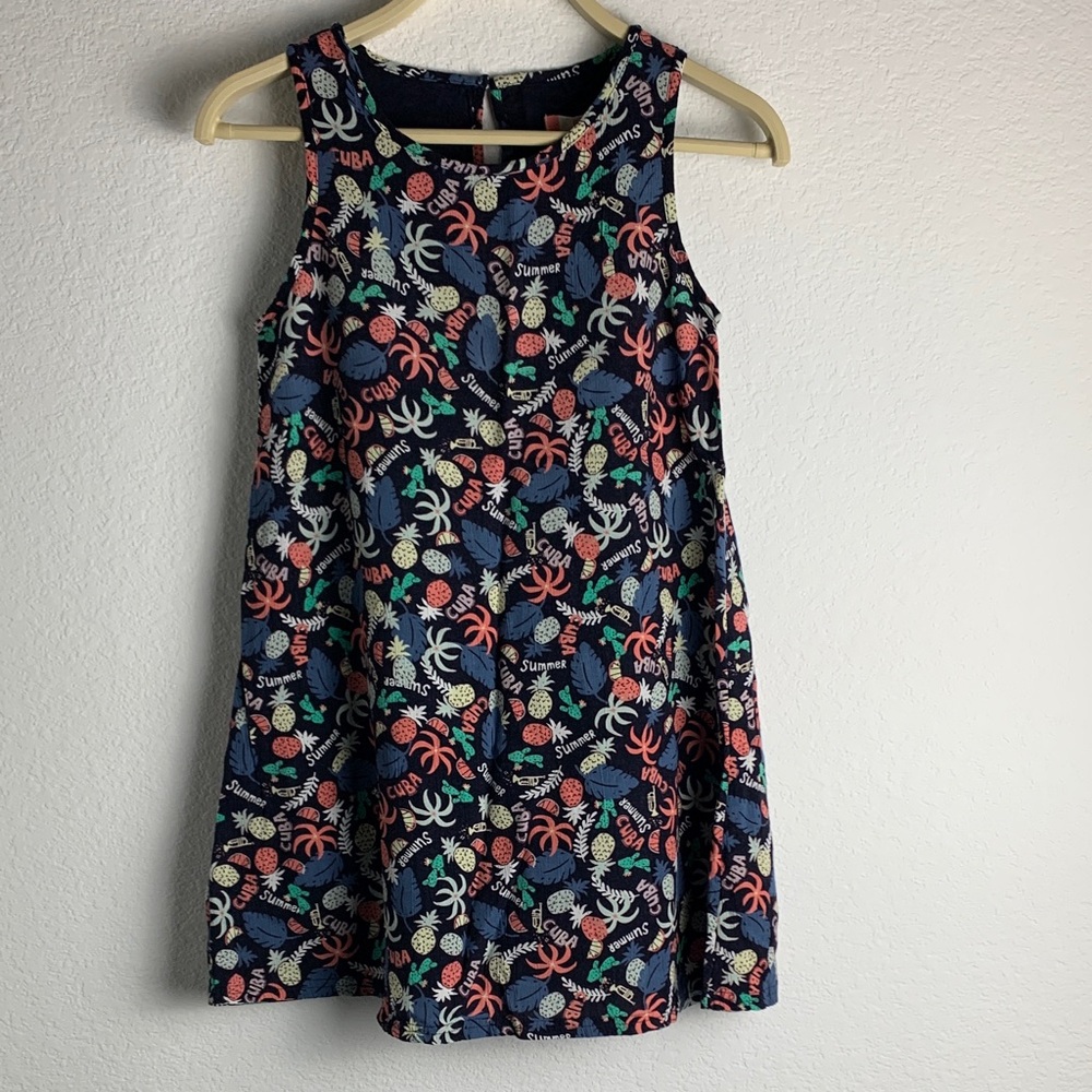 Roxy Kids Dress - Navy with Colorful Tropical Design